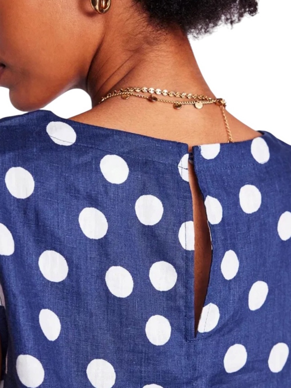 BODEN NWT Polka Dot Linen Sleeveless Shell Size US 14 in Blue Dot - Picture 3 of 14